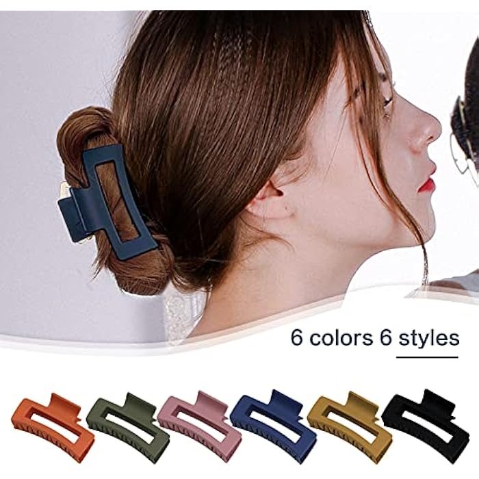 Auseibeely 6 Pack Medium Claw Clips, Hair Claw Clips for Women Girls, 3.5 Square Non-slip Hair Clips, Rectangle Claw Hair Clips, Matte Hair Claws Hair Styling Accessories Banana Hair Jaw Clip for Thin Hair - Image 4